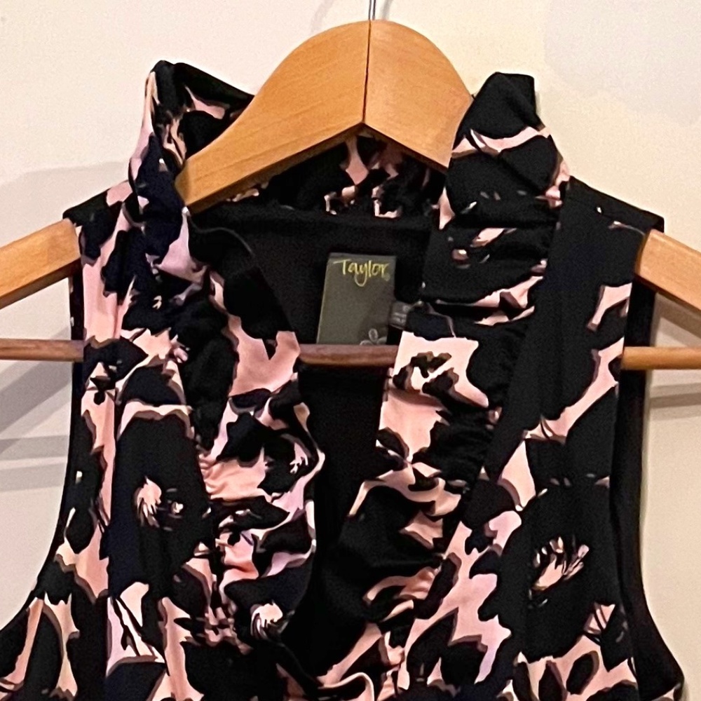 Taylor, Pink & Black Floral Print Dress, Size 6